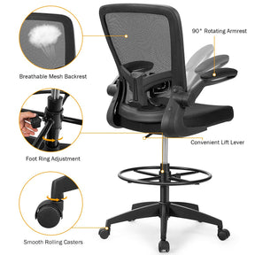 Adjustable Drafting Chair, 360° Swivel Designed Mesh Fabric Chair w/Lumbar Support