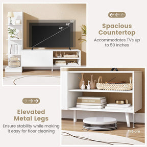 TV Stand for TVs up to 50", Modern TV Cabinet Media Entertainment Center w/Bookshelf & 3-Position Adjustable Shelf