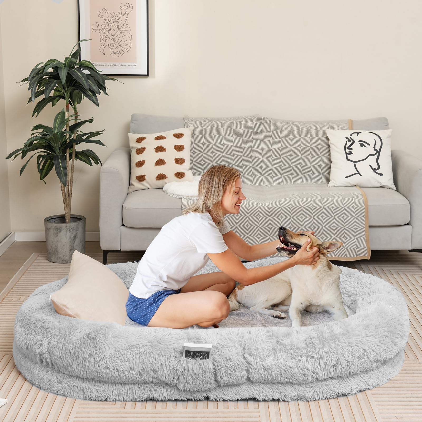 Human Dog Bed, Washable Fluffy Faux Fur Nap Bed Fits Pets & People Adults Doze Off