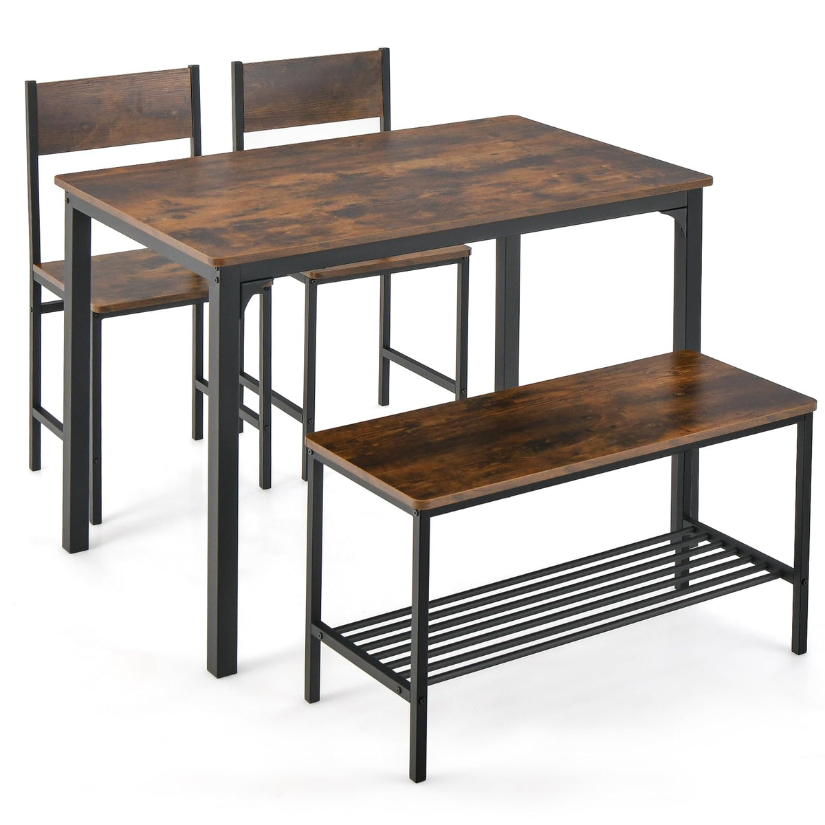 4-Piece Dining Table Set, Kitchen Table with 2 Chairs & a Bench