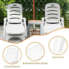 Giantex Folding Camping Lounge Chair, Portable Rolling Recliner w/Wheels, 5 Adjustable Positions, White