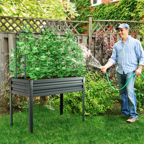 3-in-1 Raised Garden Bed w/Greenhouse Cover & Trellis, Galvanized Metal Elevated Planter Box w/Legs