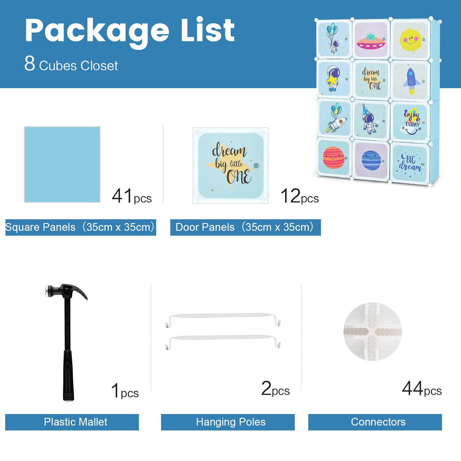 Portable Kids Wardrobe, 12-Cube Baby Closet Organizer for Children with Doors & Hanging Section