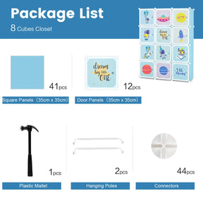 Portable Kids Wardrobe, 12-Cube Baby Closet Organizer for Children with Doors & Hanging Section