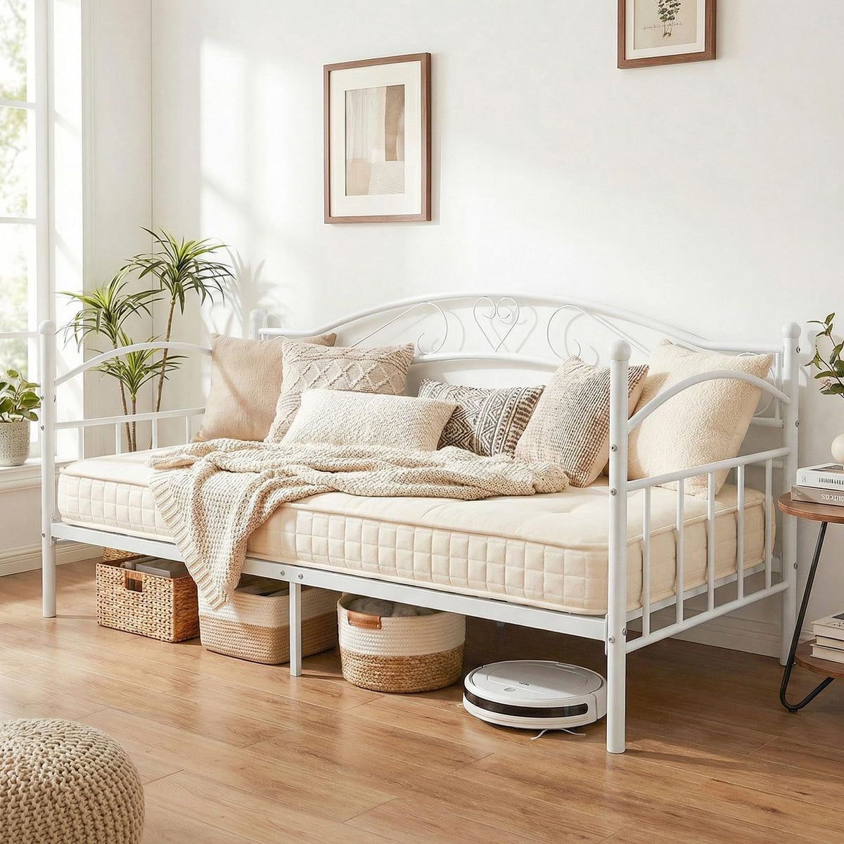 Metal Daybed Frame, 190 x 90 cm Sofa Bed with Classic Headboard