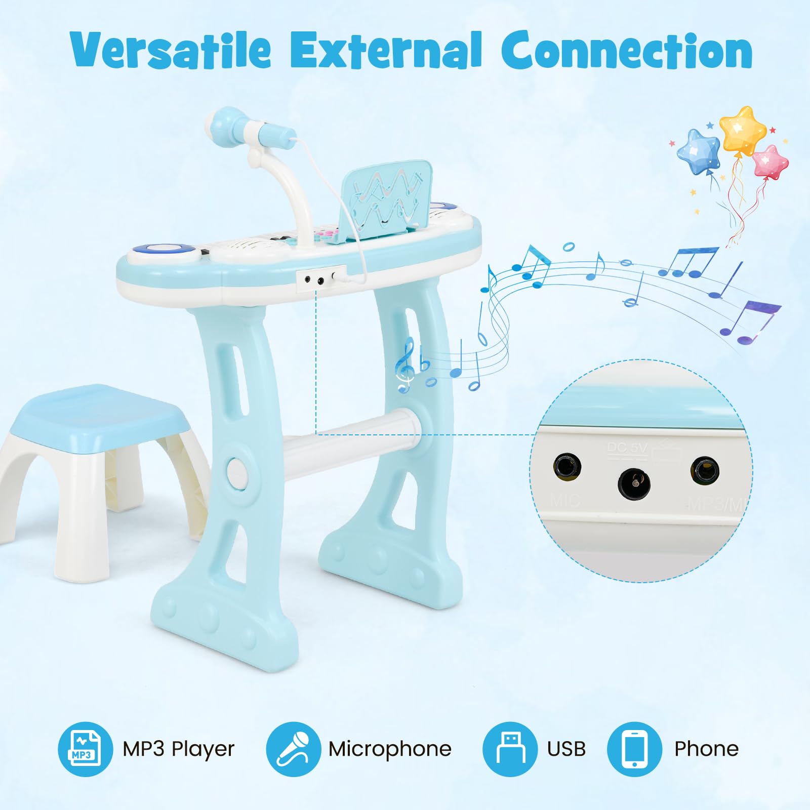 37-Key Kids Piano Keyboard Toy, Toddler Electronic Piano w/ Music Score, Music Stand, Microphone,