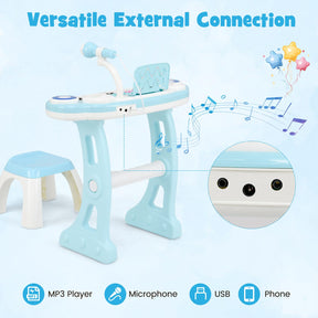 37-Key Kids Piano Keyboard Toy, Toddler Electronic Piano w/ Music Score, Music Stand, Microphone,