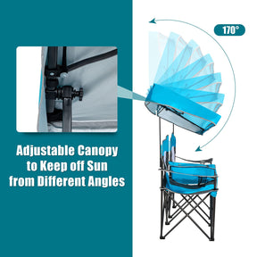 Double Folding Canopy Chair, Outdoor 2-Person Camping Seat with Adjustable Sun Shade