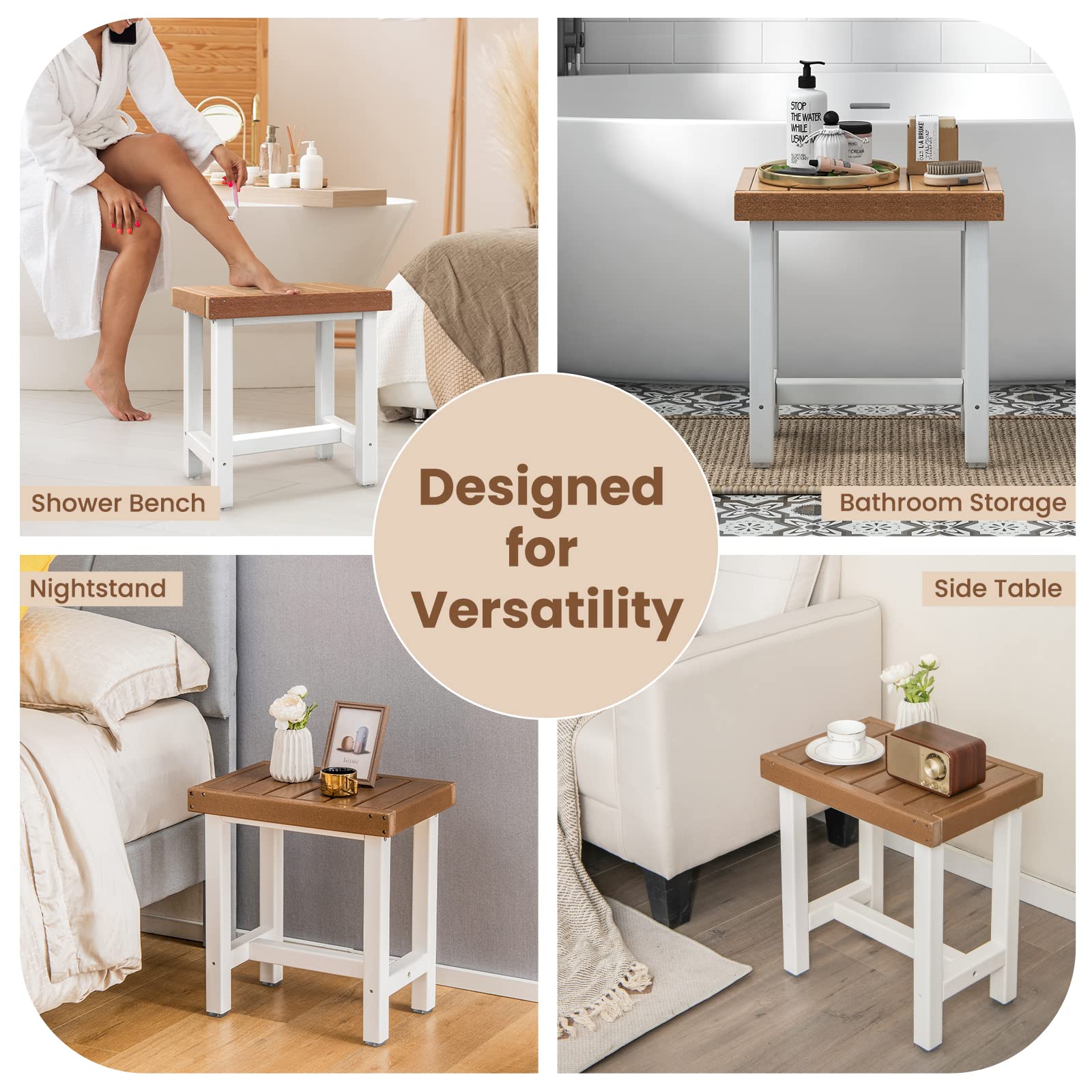 Waterproof Shower Bench, HDPE Inside Shower Seat for Bath Spa & Shaving Legs