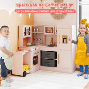 Corner Kitchen with Lights and Sounds, Interactive Wooden Playset w/Retractable Countertop