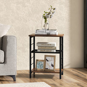 Giantex 3-Tier Industrial Side Table, Metal Frame Bedside Table