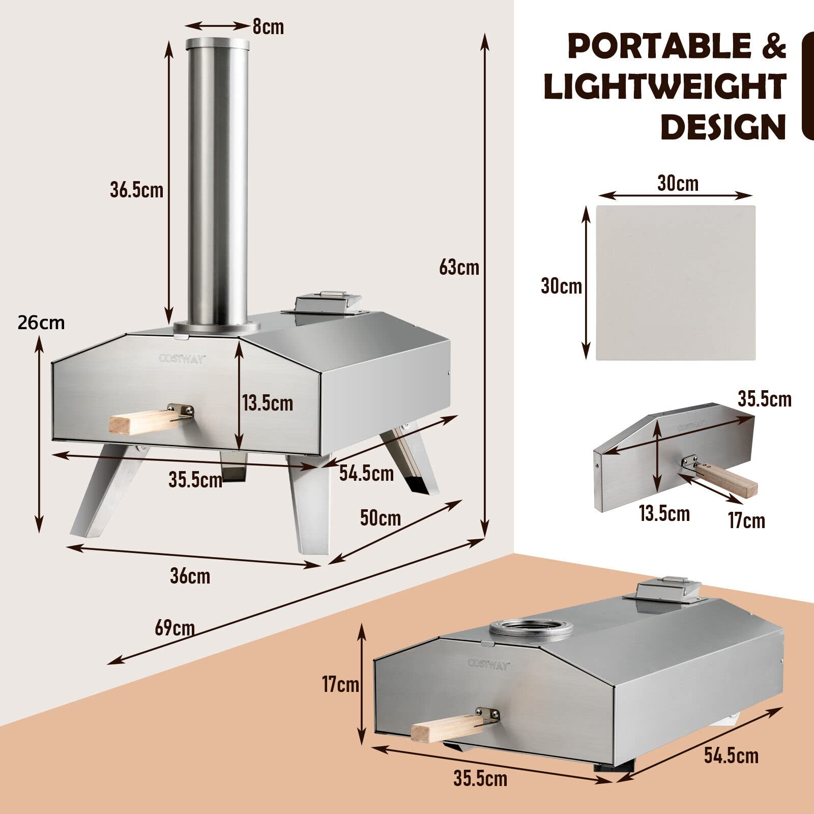Portable Outdoor Pizza Oven, Foldable Stainless Steel Pizza Maker with 12" Pizza Stone