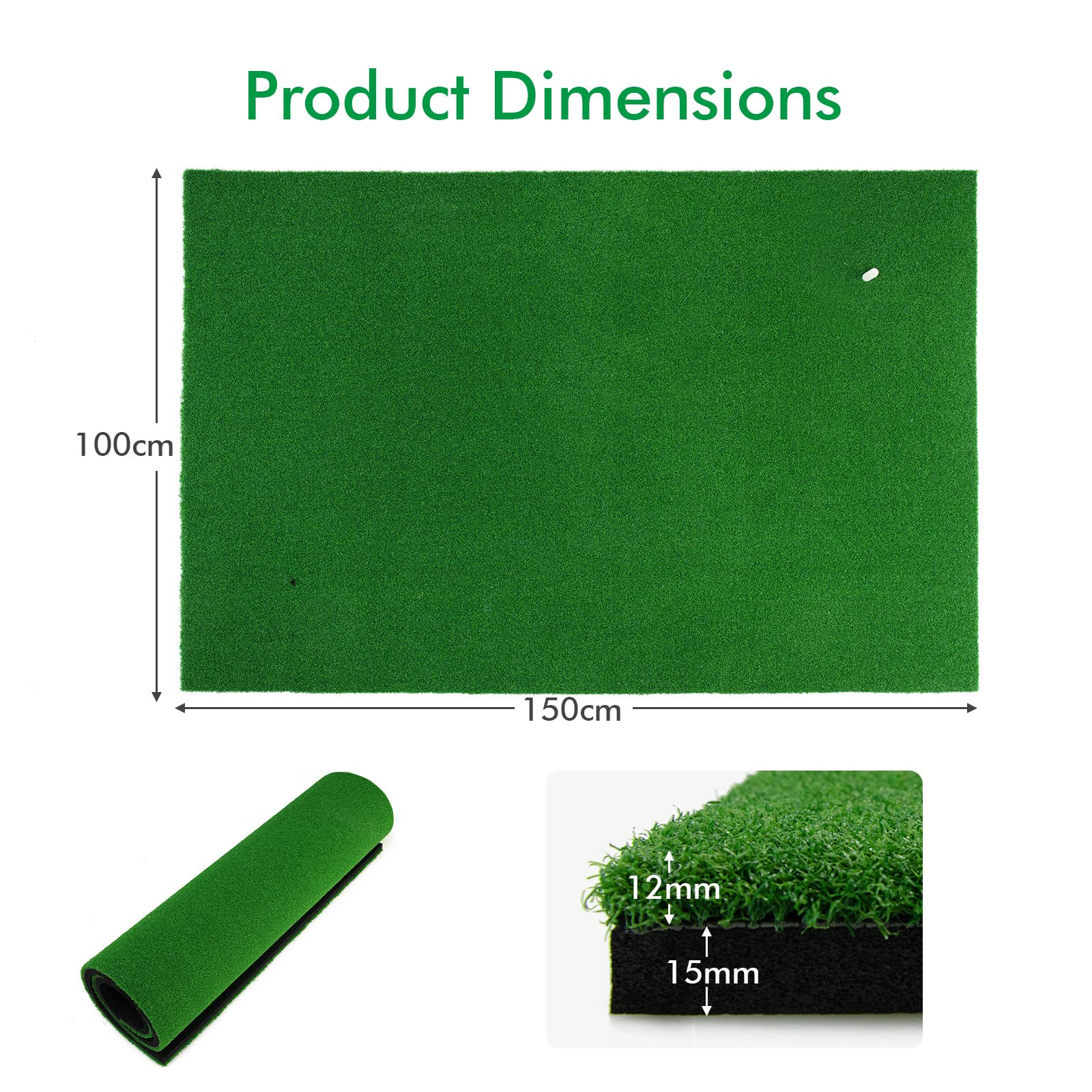 Golf Hitting Mat, Standard Real Feel Golf Practice Mat with Synthetic Turf and 2 Tee Positions