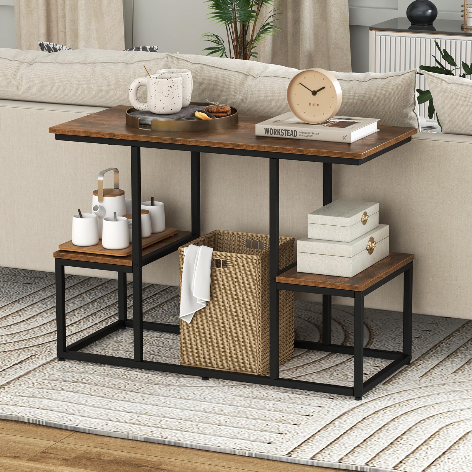 Giantex Rustic TV Console Table for 50 Inches TVs, Industrial Sofa Table with Open Storage Shelves