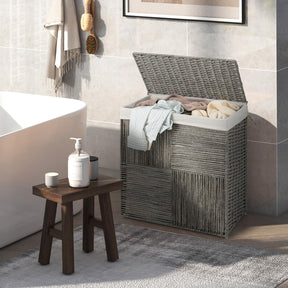 110 L Laundry Hamper with Lid, Hand-woven Rattan Laundry Basket with Convenient Handles & Removable Liner Bag