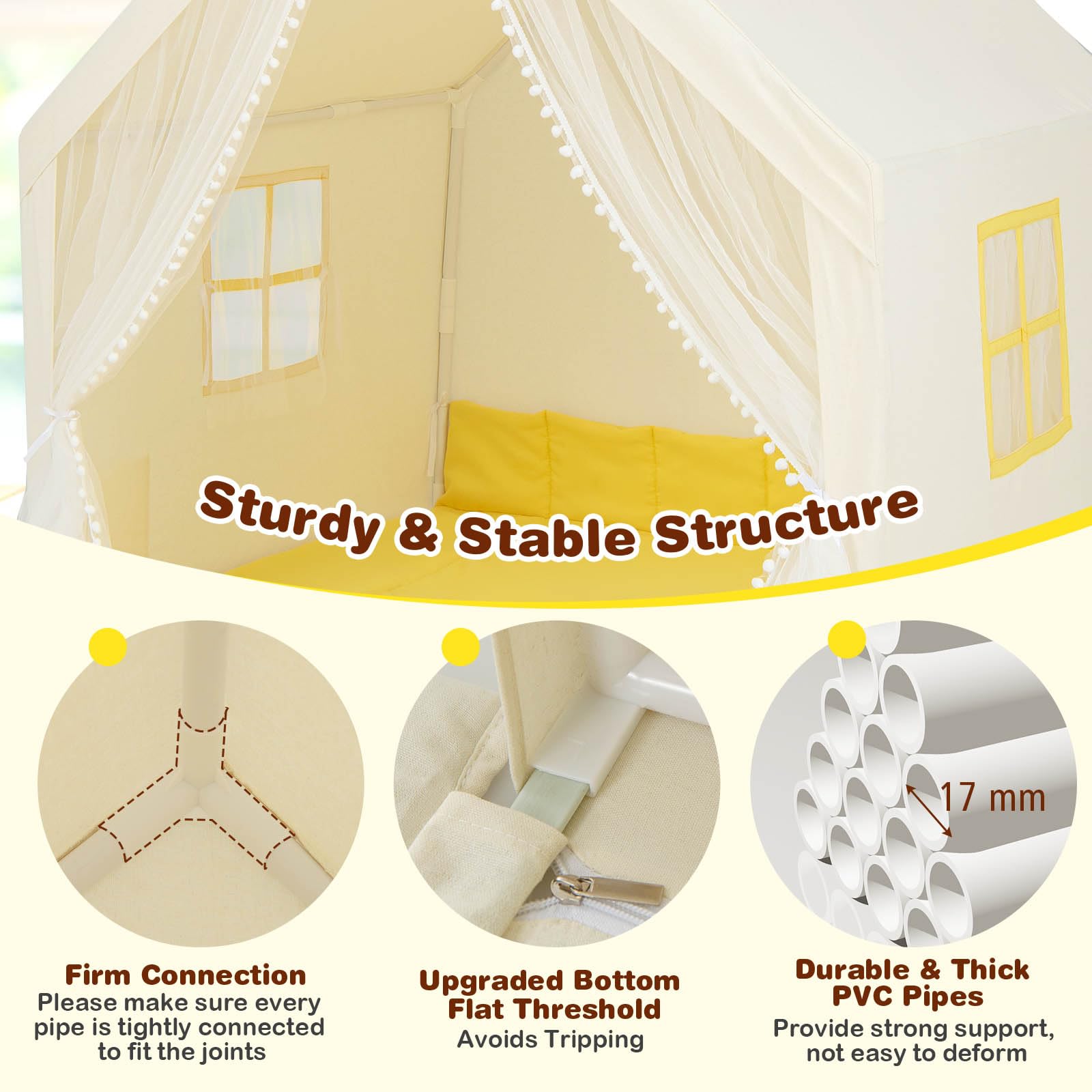Large Play Tent, Kids & Toddlers Playhouse with Washable Cotton Mat