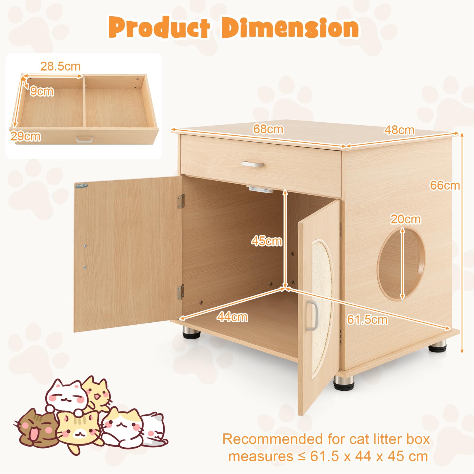 Cat Litter Box Enclosure, Hidden Cat Washroom Furniture w/Drawer