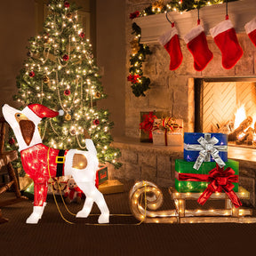 Lighted Christmas Decorations, 170 Warm Bright Lights Outdoor Pre-lit Xmas Dog & Sleigh & Gift Boxes Combo