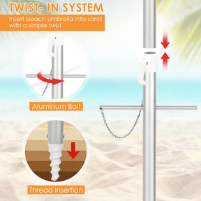 198cm Beach Umbrella w/Sand Anchor, Outdoor Patio Umbrella w/Push Button Tilt & UPF 50+ Protection