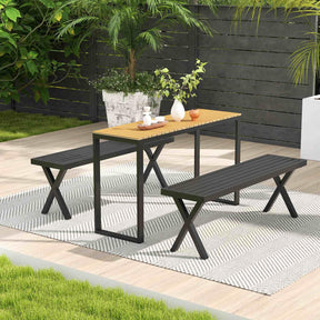 Patio Metal Bench, Heavy-Duty 2-Person Bench w/Slatted Seat & X Legs