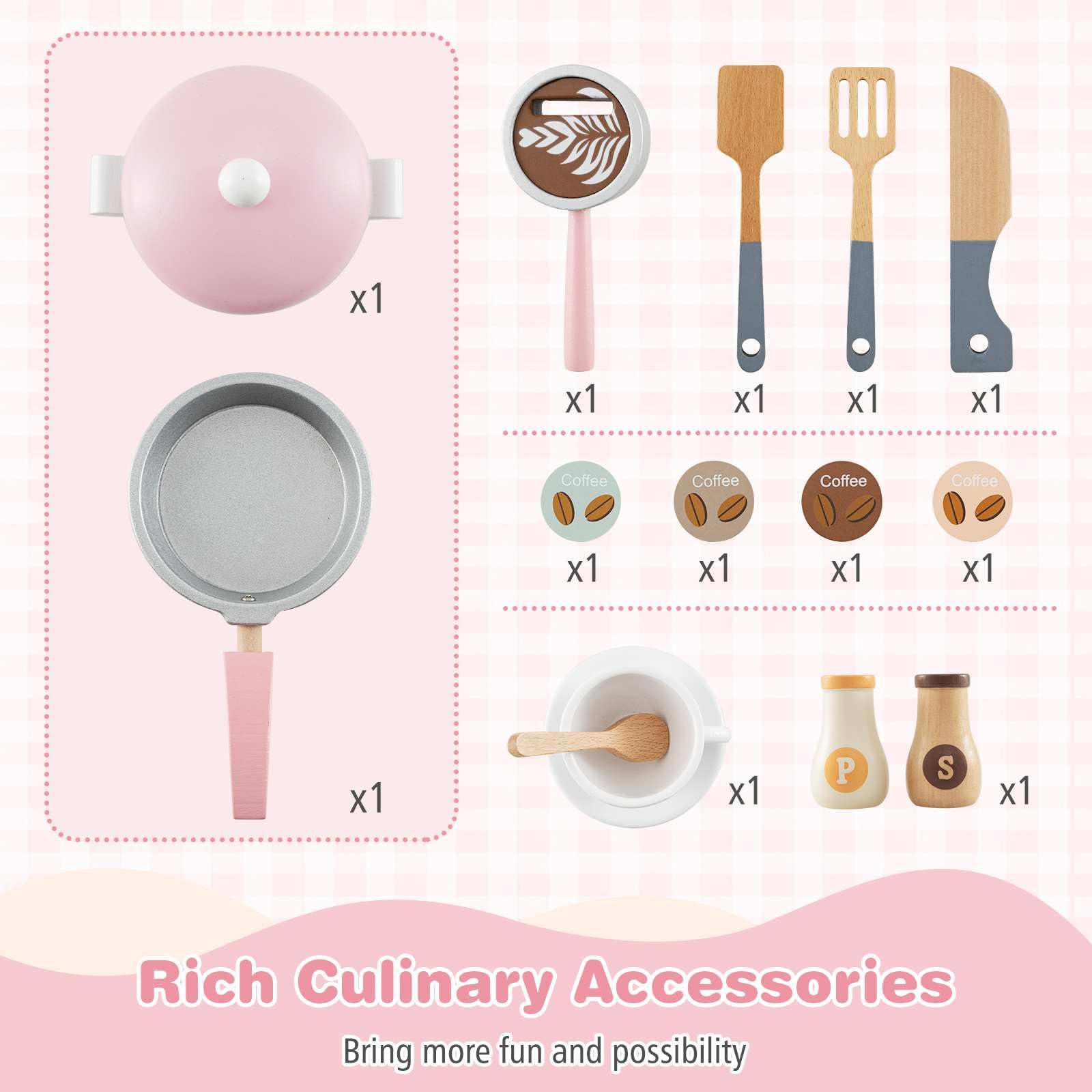 All-in-1 Wooden Kids Kitchen Playset, Pretend Play Kitchen w/Coffee Maker, Microwave, Oven