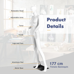 177 cm Female Mannequin, Adjustable & Detachable Manikin with Stable Iron Base