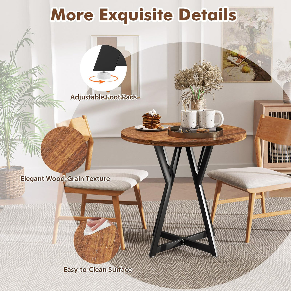31.5 Inch Round Dining Table for 2-4, Modern Kitchen Table with Thick Wooden Tabletop