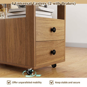 2-Drawer Sofa Side Table with Open Shelves, Modern Narrow End Table