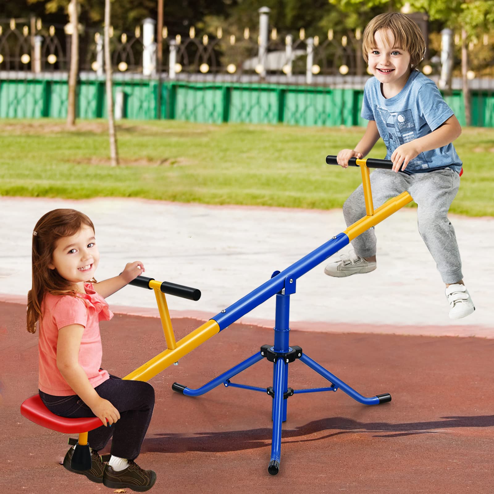 Kids Seesaw, Swivel Teeter Totter Playground Equipment for Children w/360 Degree Rotation, Stopper Leg