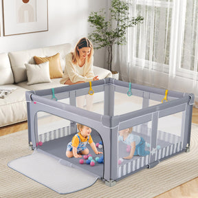 Baby Playpen 127 x 127cm, BPA-Free Foldable Toddlers Safety Fence Play Yard with Zipper Gate