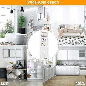 Bathroom Corner Tall Storage Cabinet w/ 3 Open Shelves Storage Organizer White
