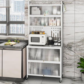 6-Tier Kitchen Pantry Cabinet, Buffet Cabinet with Hutch, Flip Doors, Microwave Countertop