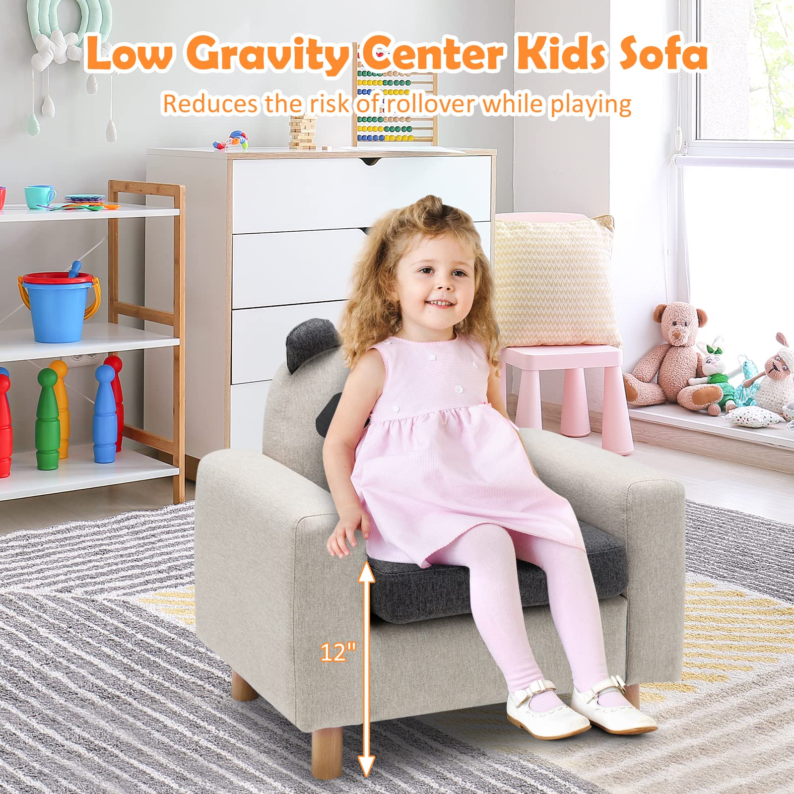 HONEY JOY Kids Sofa, Toddler Chair w/Solid Wood Frame, Thick Cushion, Child Armchair for Play Room