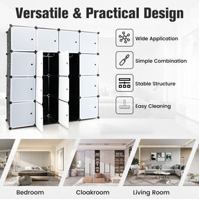 Giantex 16-Cube Storage Organizer DIY Modular Closet Storage Cabinet with Hanging Poles for Clothing Black