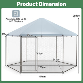 Metal Chicken Coop, Chicken Run House Spire-Shaped Cage w/Wire Mesh & Lockable Door for Duck