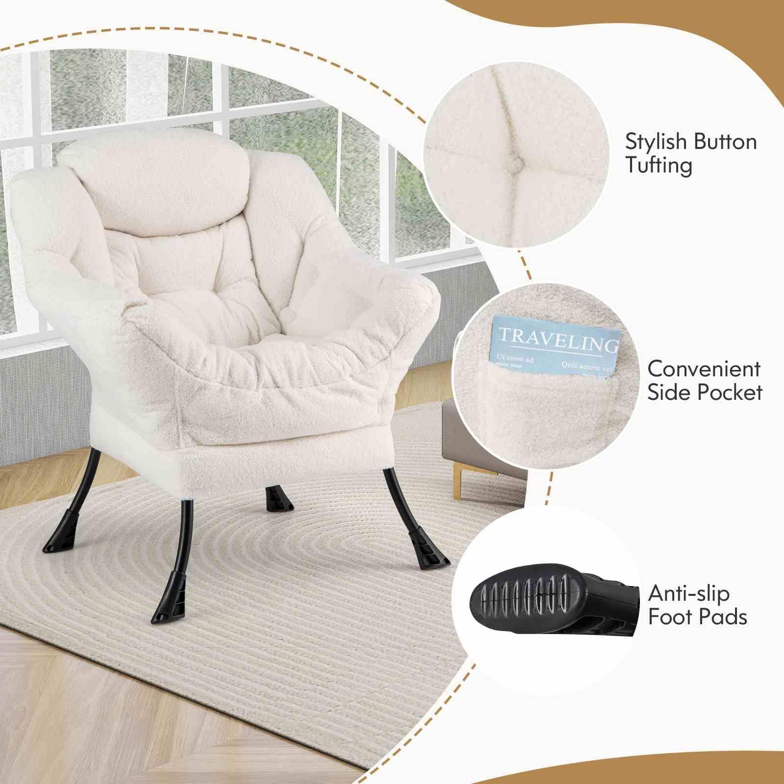 Lazy Chair with Ottoman, Modern Accent Chair with Folding Footrest, Head Pillow, Armrests
