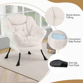 Lazy Chair with Ottoman, Modern Accent Chair with Folding Footrest, Head Pillow, Armrests