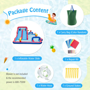 Water Slide Park, 5-in-1 Inflatable Jumping House w/Dual Slides, Climbing Wall (without Blower)