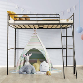 Loft Bed with Ladder, Heavy-Duty Steel Bed Frame with High Guard Rails, Versatile Bed Frame with Ample Underneath Floor Space for Working & Relaxation