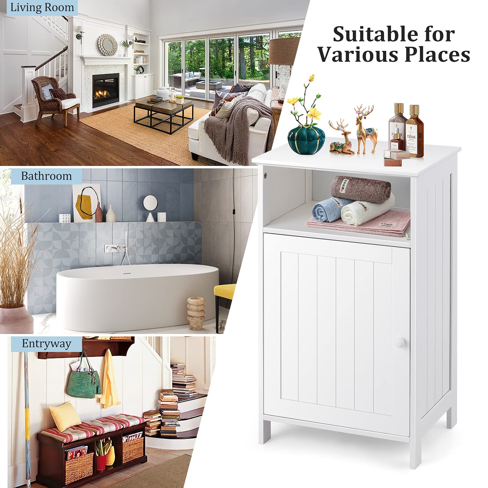 Giantex Bathroom Floor Storage Cabinet, Freestanding Wooden Single Door Side Cabinet