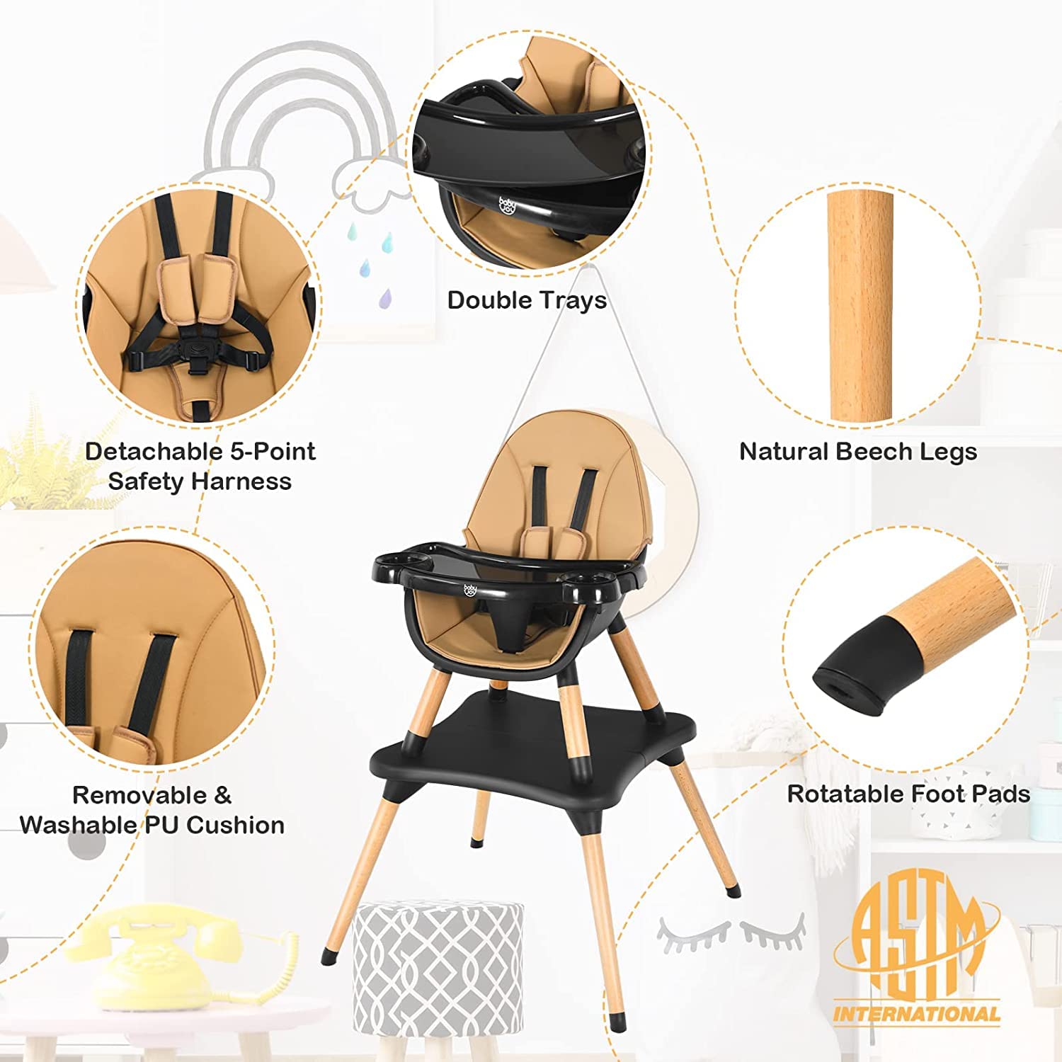 BABY JOY 5 in 1 High Chair, Convertible High Chairs for Babies and Toddlers/Booster Seat/Table and Chair Set