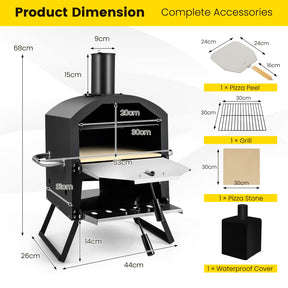 Portable Pizza Oven, Multi-Fuel Outdoor Pizza Maker w/Folding Legs & Portable Handles, 2-Tier Design, Adjustable Air Vents
