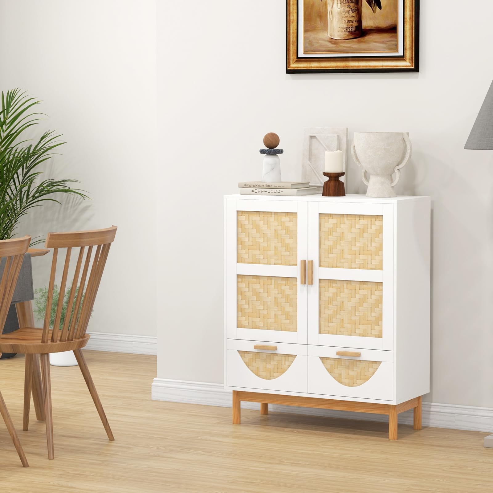Giantex 2-Door Sideboard Buffet Cabinet, Accent Floor Storage Cabinet with Bamboo Woven Doors