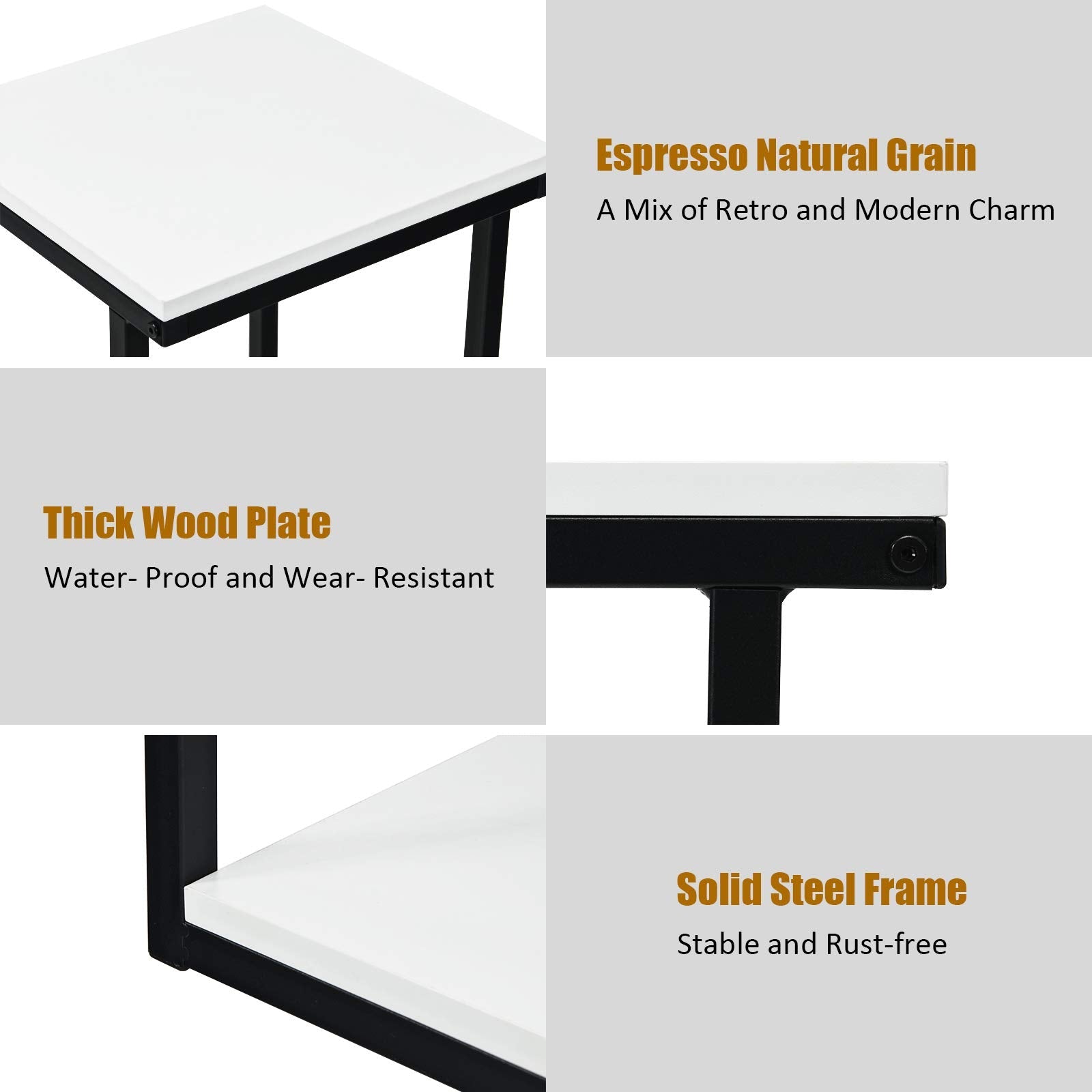Bedside End Table, 3-Tier Side Table, 3 Storage Shelves, Space-Saving, Modern Sofa End Table Nightstand Unit
