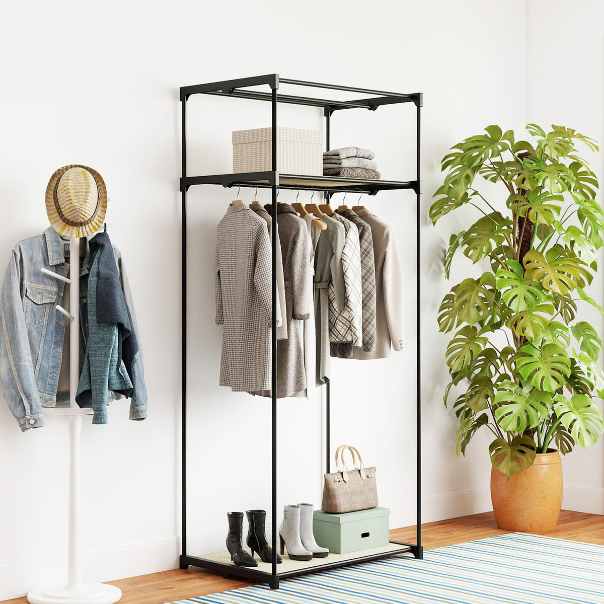 Fabric Wardrobe Portable Single Clothes Closet w/Hanging Rail