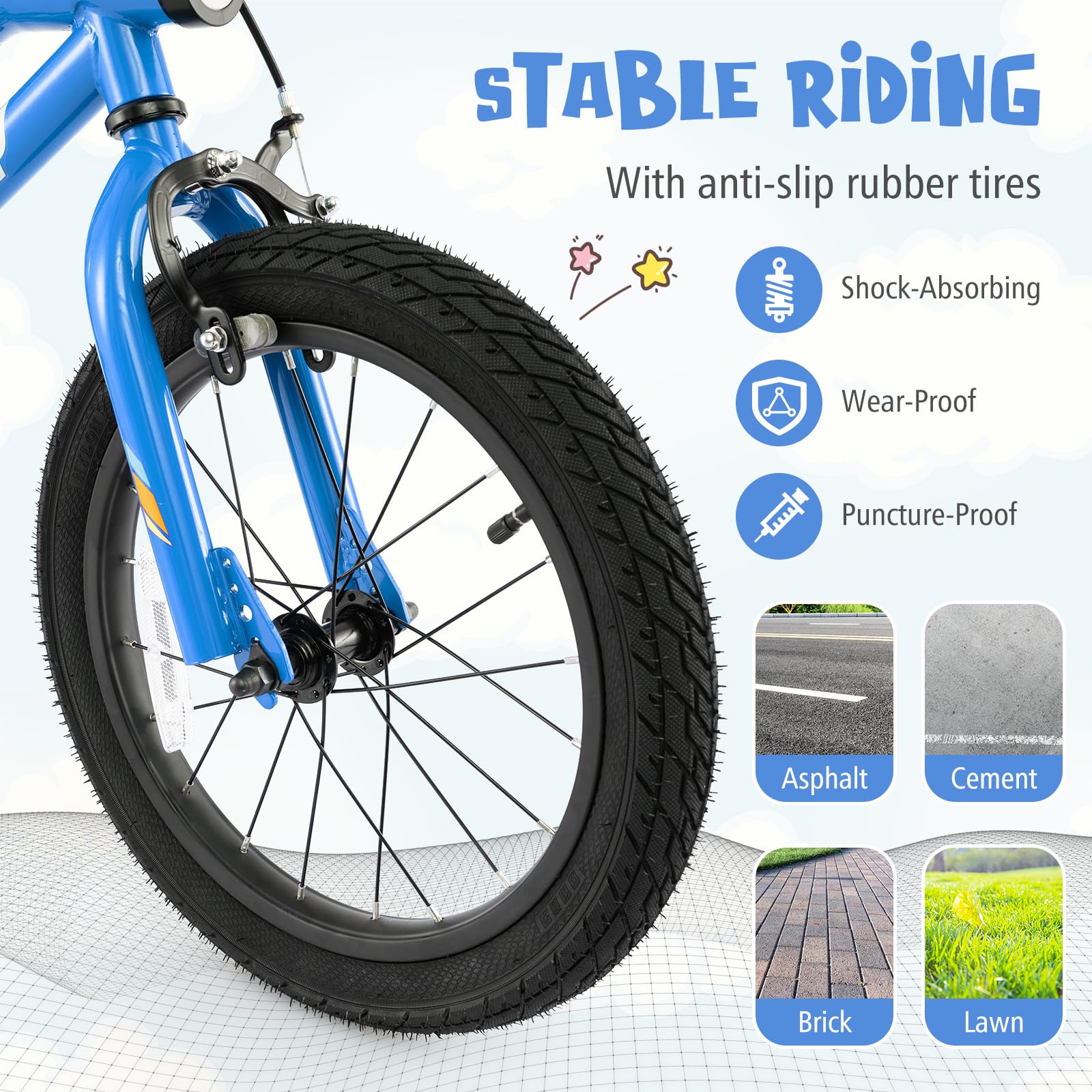 16” LED Lighted Kids Bike, Carbon Steel Children Bicycle, 95% Pre-Assembled