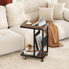 C-Shaped Side Table on Wheels