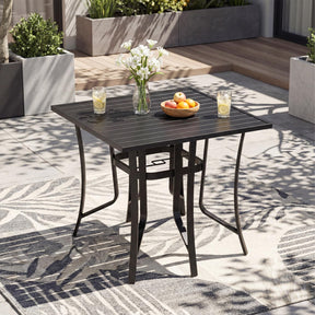 Square Patio Table for 4 , 91 cm Square Metal Slat Table with 4-6 cm Adjustable Umbrella Hole