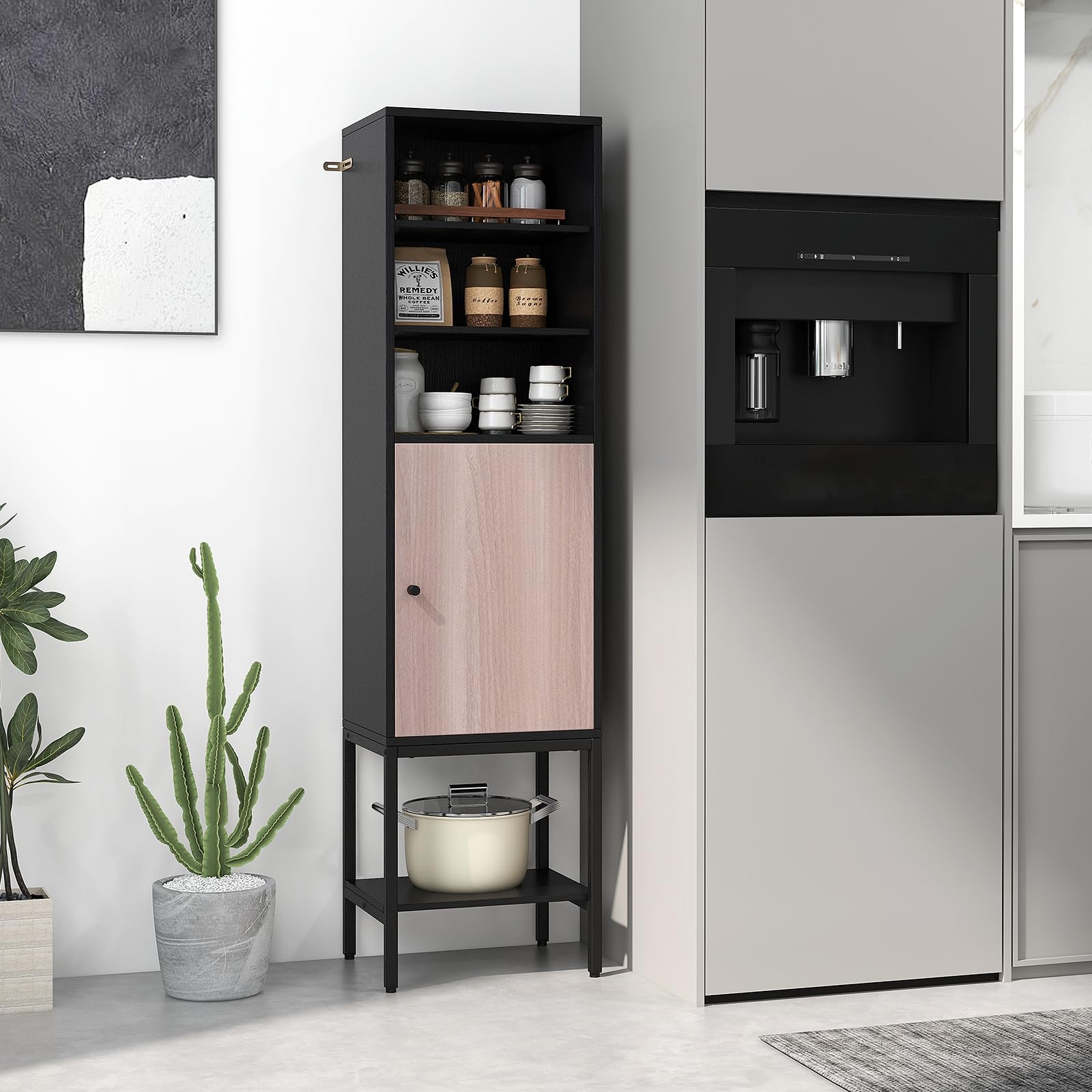 146 cm Tall Bathroom Cabinet Slim Cupboard Storage Organizer Adjustable Shelf