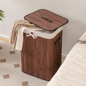 Giantex Laundry Hamper with Lid, 72L Bamboo Laundry Basket with Removable and Machine Washable Liner Bag